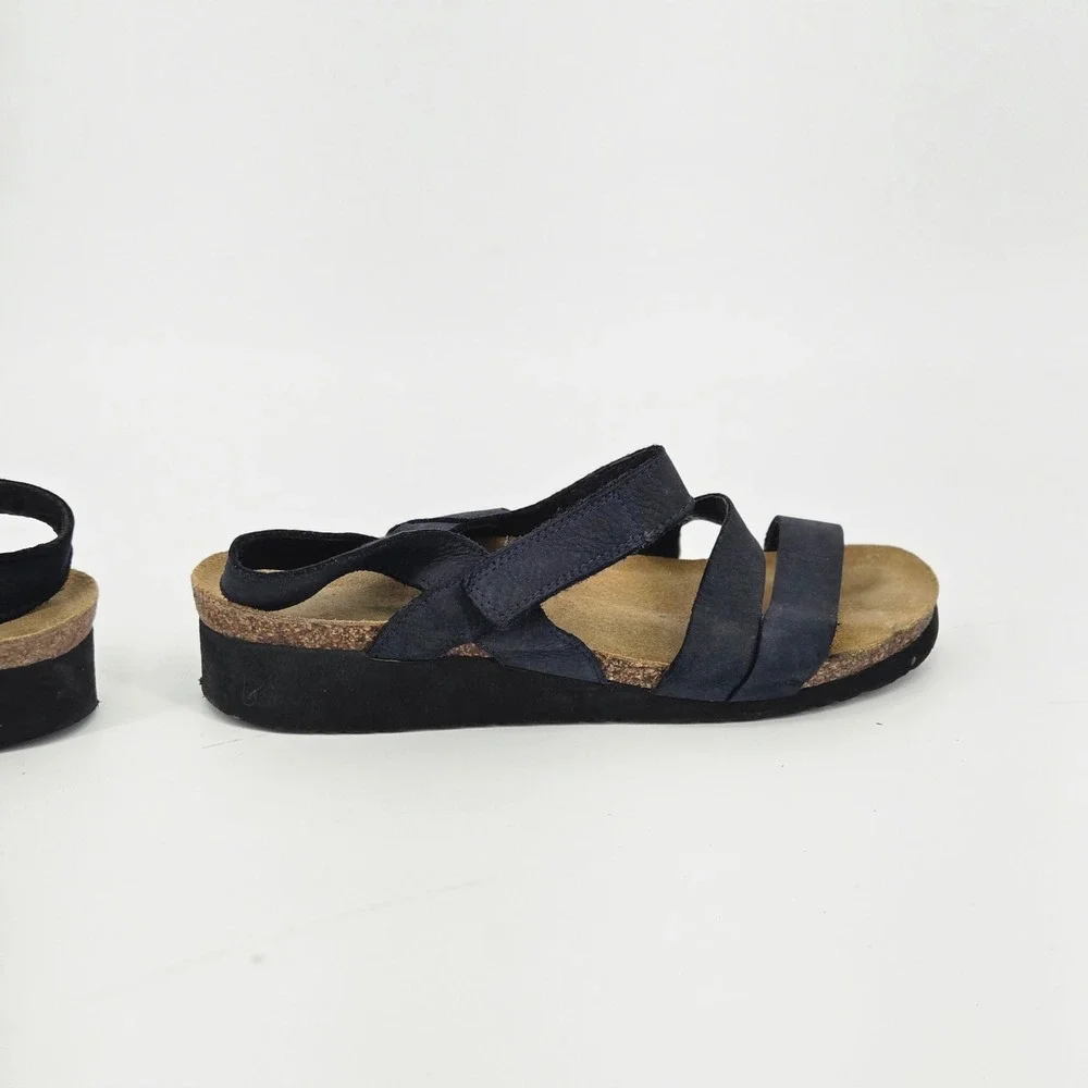 Naot Kayla Black Matte Strappy Cork Wedge Comfort Slingback Sandals Size EU 39